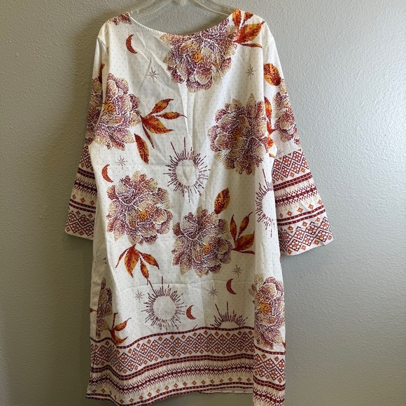 New Womens Dress Size Large Bohemian Floral Long Sleeve Dress Fall Colors New - Picture 3 of 7